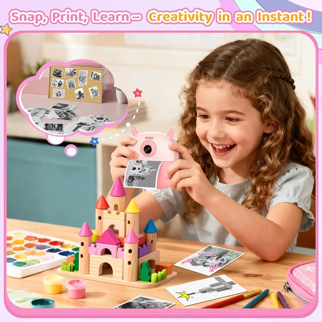 Alt view image 2 of 7 - Kids Camera Instant Print, Birthday Gift for Kids Age 3-12, Selfie Digital Camera with 1080P Video & 2.4" Screen, Toddler Camera for 4 5 6 7 8 9 Year Old Boys Girls