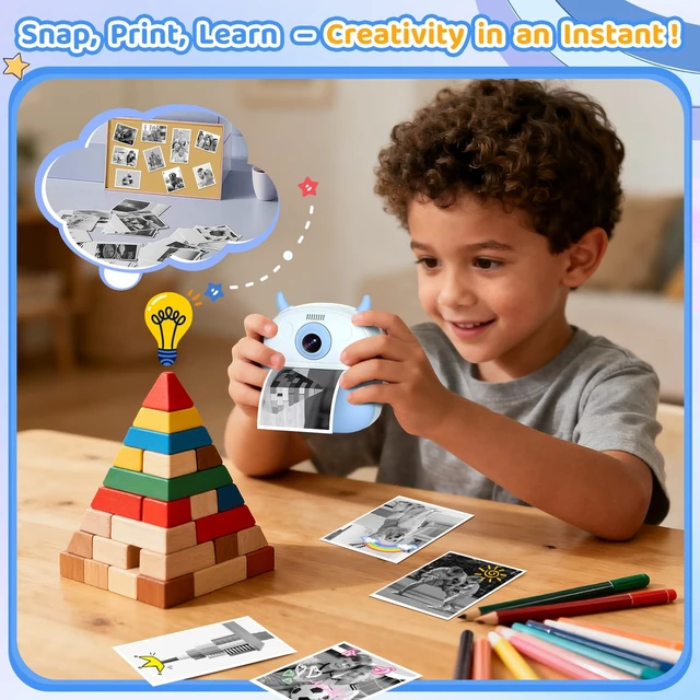Alt view image 2 of 7 - Kids Camera Instant Print, Birthday Gift for Kids Age 3-12, Selfie Digital Camera with 1080P Video & 2.4" Screen, Toddler Camera for 4 5 6 7 8 9 Year Old Boys Girls