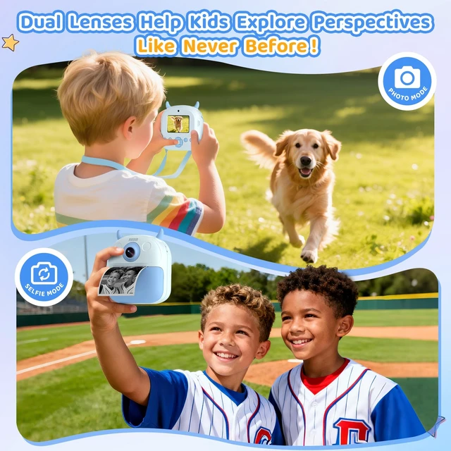 Alt view image 5 of 7 - Kids Camera Instant Print, Birthday Gift for Kids Age 3-12, Selfie Digital Camera with 1080P Video & 2.4" Screen, Toddler Camera for 4 5 6 7 8 9 Year Old Boys Girls