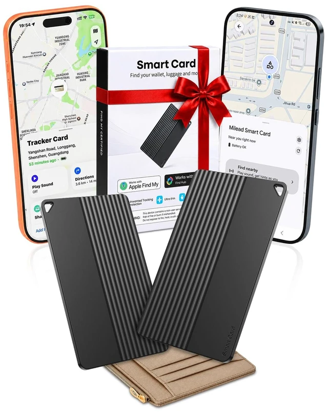 Main image of (2 Pack) Wallet Tracker Card (iOS and Android), 5 Years Battery Smart Card 0.09 Slim Tracking Card Work with Apple Find My & Google Find Hub, GPS Locator for Luggage Passports, Backpack