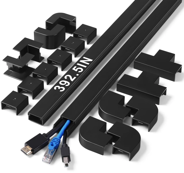 Main image of 392.5in Wire Covers for Cords Kit-Black Cord Cover Wall, Wire Hiders for TV on Wall, TV Cable Hider Wall Kit for Wire Cover, Cord Hider Wall Mounted TV, Cord Concealer, 25 x L15.7 W 0.95H 0.55in