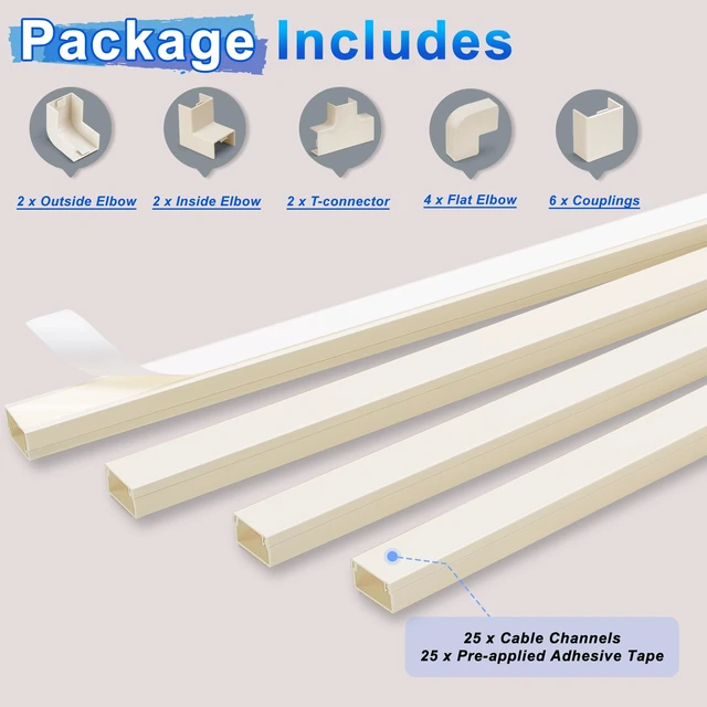 Alt view image 3 of 6 - 392.5in Wire Covers for Cords Kit-Black Cord Cover Wall, Wire Hiders for TV on Wall, TV Cable Hider Wall Kit for Wire Cover, Cord Hider Wall Mounted TV, Cord Concealer, 25 x L15.7 W 0.95H 0.55in