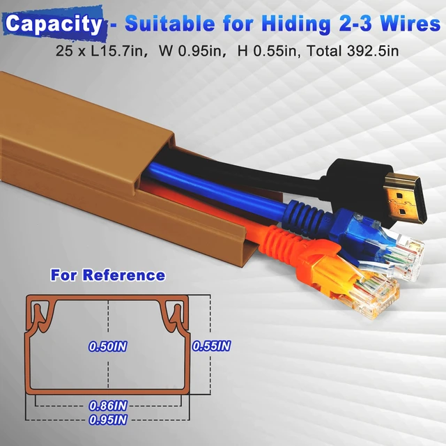 Alt view image 2 of 6 - Wire Covers for Cords Kit-392.5in Wire Hiders for TV on Wall, Cord Cover Wall, Cord Hider Wall Mounted TV, TV Cable Hider Wall Kit for Wire Cover, Cord Concealer, 25 x L15.7 W 0.95H 0.55in, Brown