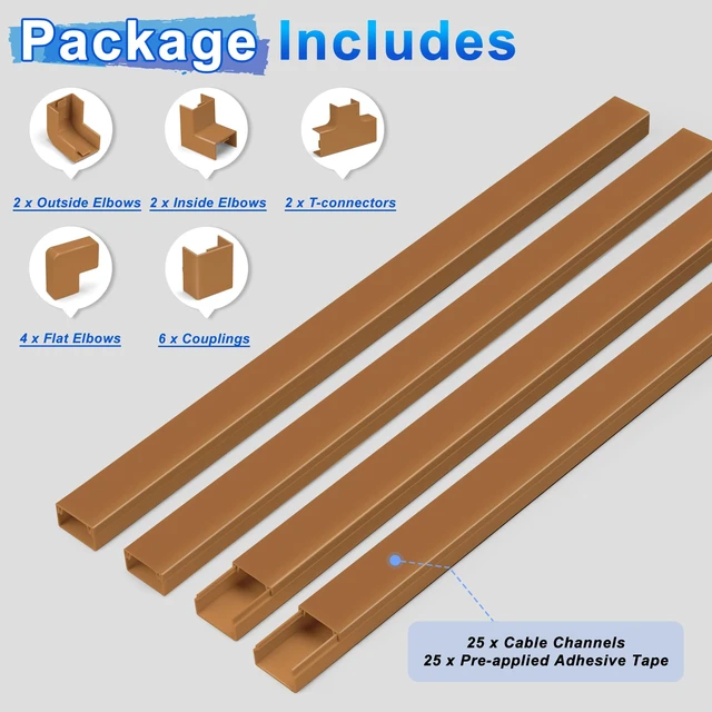 Alt view image 3 of 6 - Wire Covers for Cords Kit-392.5in Wire Hiders for TV on Wall, Cord Cover Wall, Cord Hider Wall Mounted TV, TV Cable Hider Wall Kit for Wire Cover, Cord Concealer, 25 x L15.7 W 0.95H 0.55in, Brown
