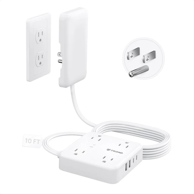 Main image of Flat Plug Power Strip with Outlet Cover 10ft Extension Cord with Multiple Outlets and 4 USB Ports, Surge Protector Outlet Concealer, Home Improvement for Hide Messy