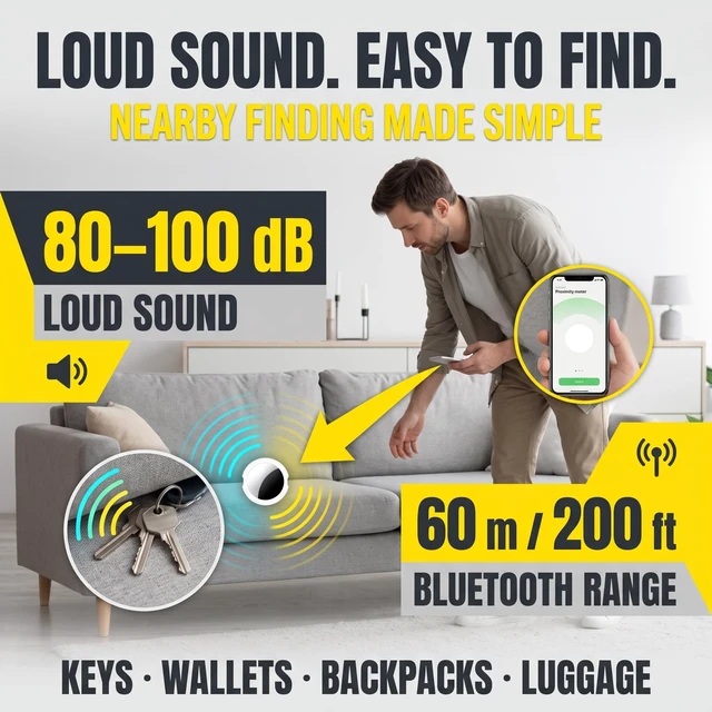 Alt view image 5 of 7 - 4 Pack Bluetooth Tracker Tags for Apple Find My MFi Certified Key Finder No Subscription Required Replaceable Battery Loud Alarm Water-Resistant Air Tracker Tags for Keys Wallets Luggage and Pets