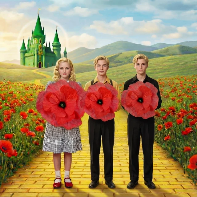 Alt view image 4 of 6 - 3 Pcs Giant Artificial Flowers Decor for Halloween Cos, 12, 16, 20" Large Red Poppy Flowers, Wonderland Floral Wall Hanging Decorations, Spooky Party Backdrop, Witchy Decor for Indoor Outdoor
