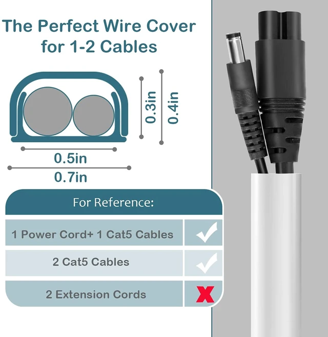 Alt view image 2 of 6 - 116" Wire Covers for 2 Cords, White Cord Hider for Wall-Mounted TV Self-Adhesive Premium Cable Cover, Paintable Cable Raceway for Extension Cords & Ethernet Cables, W0.7" x H0.4", 8 x L14.6"