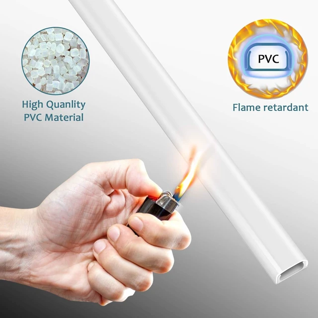 Alt view image 3 of 6 - 116" Wire Covers for 2 Cords, White Cord Hider for Wall-Mounted TV Self-Adhesive Premium Cable Cover, Paintable Cable Raceway for Extension Cords & Ethernet Cables, W0.7" x H0.4", 8 x L14.6"