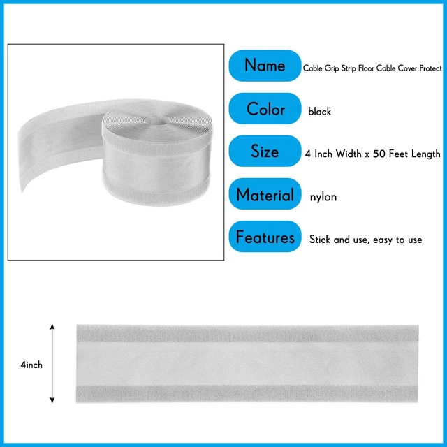Alt view image 2 of 7 - Carpet Cord Cover Floor Cable Protector, 4 Inch X 50 Feet, Gray Hook Loop Adhesive Design, Carpet Wire Cover, Floor Cable Management, Prevents Tripping, for Office Carpet Organized Protect