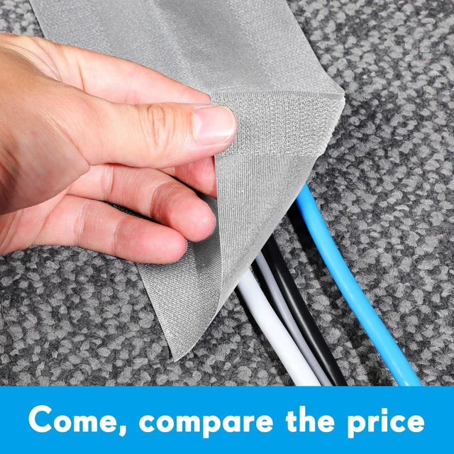 Alt view image 4 of 7 - Carpet Cord Cover Floor Cable Protector, 4 Inch X 50 Feet, Gray Hook Loop Adhesive Design, Carpet Wire Cover, Floor Cable Management, Prevents Tripping, for Office Carpet Organized Protect