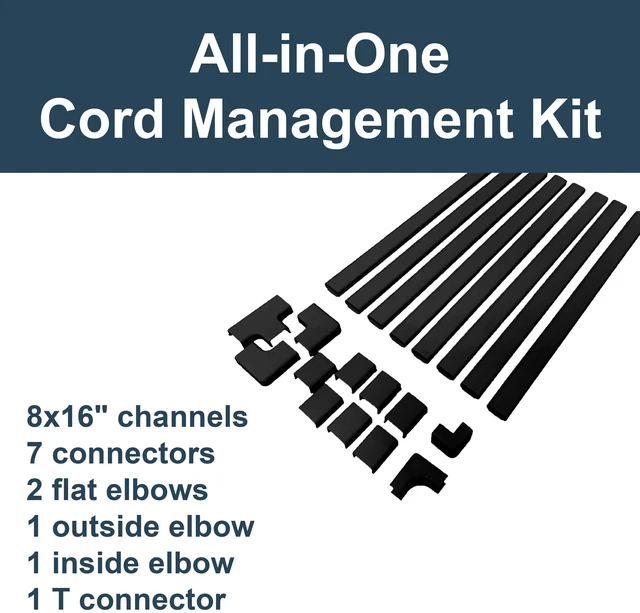 Alt view image 2 of 7 - Legrand C210SBK Cordmate II 128 Inch 20 Piece Cord Cover Kit, Organizer for Wall, Holds Up to 3 Cords or Cables, Sustainable Packaging, Black (1 Pack)