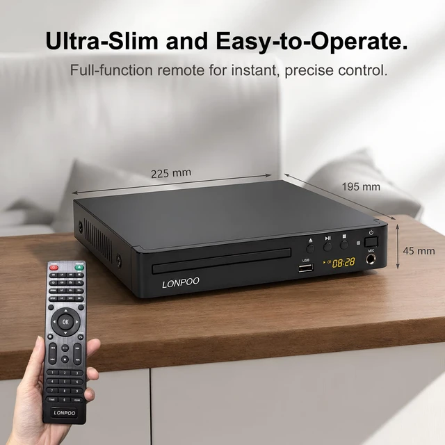 Alt view image 7 of 7 - Region Free DVD Player for TV 1080P Upscaling HDMI USB MIC Compact PAL NTSC, Coaxial RCA Output, MIC Input, Full Remote Control, Black