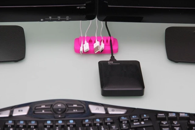 Alt view image 2 of 7 - Heaviest Cable Organizer on the Market! Compact and Weighted Desktop Cord Holder for Desk and Nightstand, Eco-Friendly Silicone, No Bad Smell, Bundled with 4 Reusable Cable Ties! (Fuscia Pink)