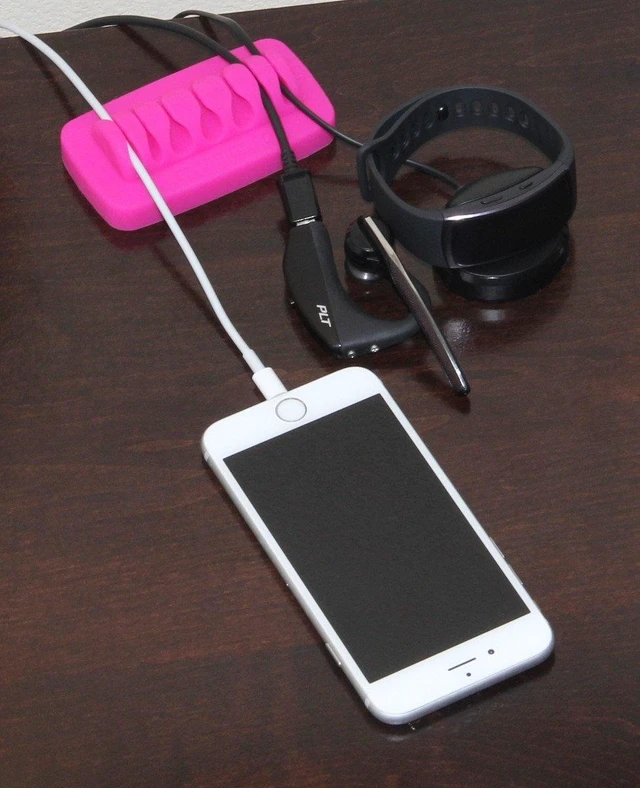 Alt view image 4 of 7 - Heaviest Cable Organizer on the Market! Compact and Weighted Desktop Cord Holder for Desk and Nightstand, Eco-Friendly Silicone, No Bad Smell, Bundled with 4 Reusable Cable Ties! (Fuscia Pink)