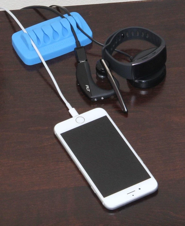 Alt view image 4 of 7 - Heaviest Cable Organizer on the Market! Compact and Weighted Desktop Cord Holder for Desk and Nightstand, Eco-Friendly Silicone, No Bad Smell, Bundled with 4 Reusable Cable Ties! (Blue)