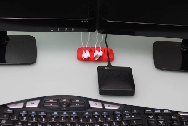 Alt view image 2 of 7 - Heaviest Cable Organizer on the Market! Compact and Weighted Desktop Cord Holder for Desk and Nightstand, Eco-Friendly Silicone, No Bad Smell, Bundled with 4 Reusable Cable Ties! (Red)