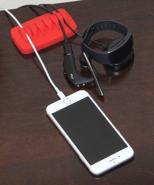 Alt view image 4 of 7 - Heaviest Cable Organizer on the Market! Compact and Weighted Desktop Cord Holder for Desk and Nightstand, Eco-Friendly Silicone, No Bad Smell, Bundled with 4 Reusable Cable Ties! (Red)