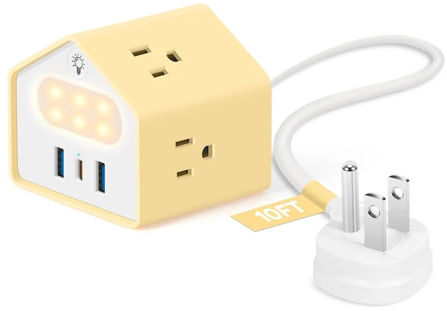 Main image of Power Strip with Night Light, 20W USB C Desk Charging Station, Yolk-Yellow 4 Outlets 3 USB Ports, Overload Protection, Desk Nightstand Couch Makeup, Electronic Accessories