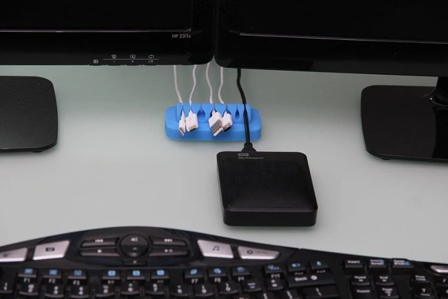 Alt view image 2 of 7 - Heaviest Cable Organizer on the Market! Compact and Weighted Desktop Cord Holder for Desk and Nightstand, Eco-Friendly Silicone, No Bad Smell, Bundled with 4 Reusable Cable Ties! (Blue)