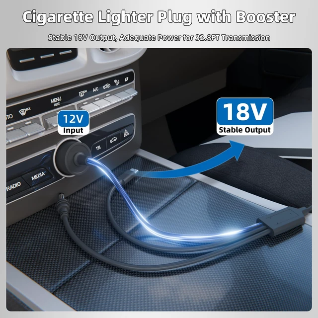 Alt view image 3 of 6 - Starlink Mini 3 in 1 Power Cable 32.8FT with 18V Booster, 100W+ USB C 10M Starlink Mini DC Power Cable 12-24V Cigarette Lighter Plug and DC Power Cable Cord, Steady 18V Output Plug and Play