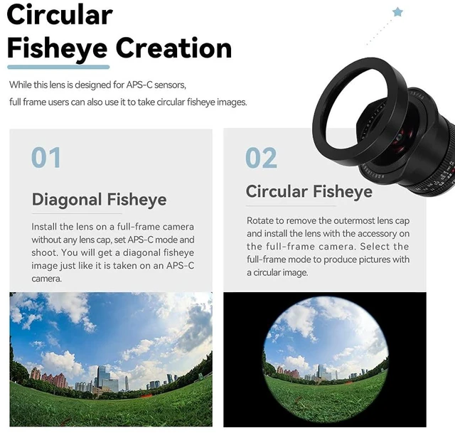 Alt view image 4 of 7 - APS-C 7.5mm F2.0 Fisheye E-Mount, Ultra-Wide Prime Manual Lens for Sony A5000 A6000 A6400 A6500 NEX-5 NEX-7 ZV-E10 II (E-Mount) (No ND Filters)