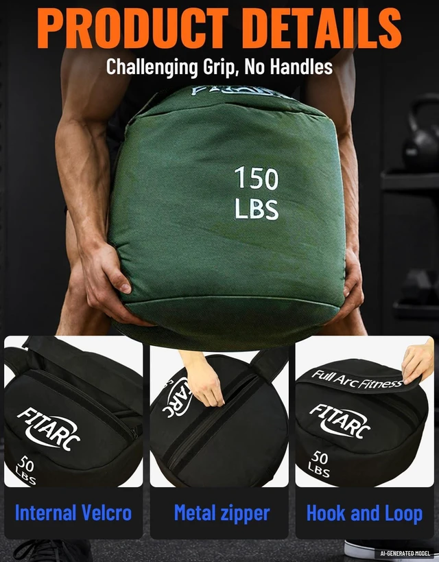 Alt view image 6 of 6 - Sandbag Workout Bag,Sand Bags for Weight Training,Sandbags for Fitness,Sandbags for Weight Training,Round Sandbag,Cross-Training & Exercise, Sand Not Included