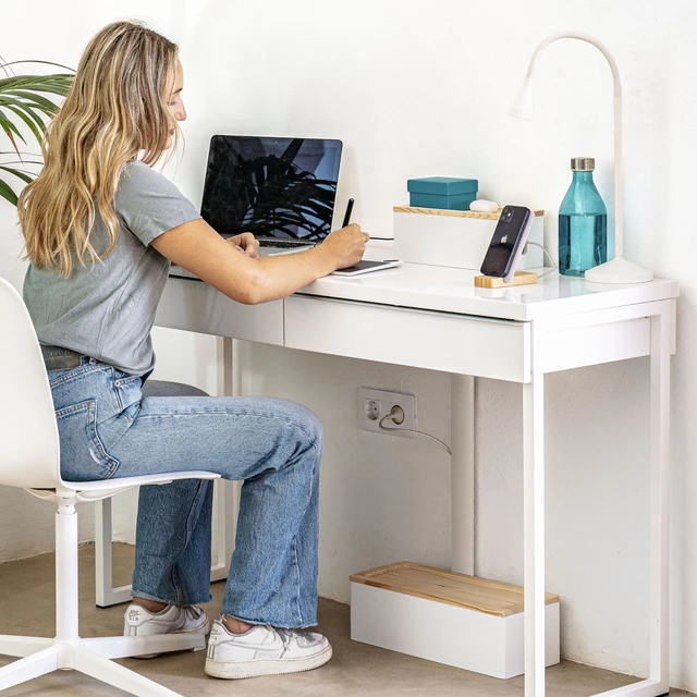 Alt view image 4 of 7 - Set of 2, Wood Cable Management Boxes, Large and Medium Cord Organizer to Hide Wires and Power Strips for TV, Desk, Computer, Router, Cable Storage and Home Office Organization, White