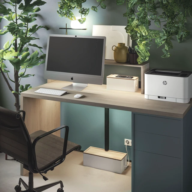 Alt view image 7 of 7 - Set of 2, Wood Cable Management Boxes, Large and Medium Cord Organizer to Hide Wires and Power Strips for TV, Desk, Computer, Router, Cable Storage and Home Office Organization, White