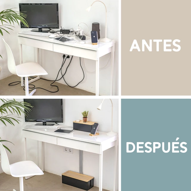 Alt view image 5 of 7 - Set of 2 Wooden Cable Management Boxes, Large and Medium Cord Organizer to Hide Wires and Power Strips for TV, Desk, Computer, Cable Storage and Organization, Dark Brown