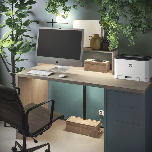 Alt view image 7 of 7 - Set of 2 Wooden Cable Management Boxes, Large and Medium Cord Organizer to Hide Wires and Power Strips for TV, Desk, Computer, Cable Storage and Organization, Dark Brown