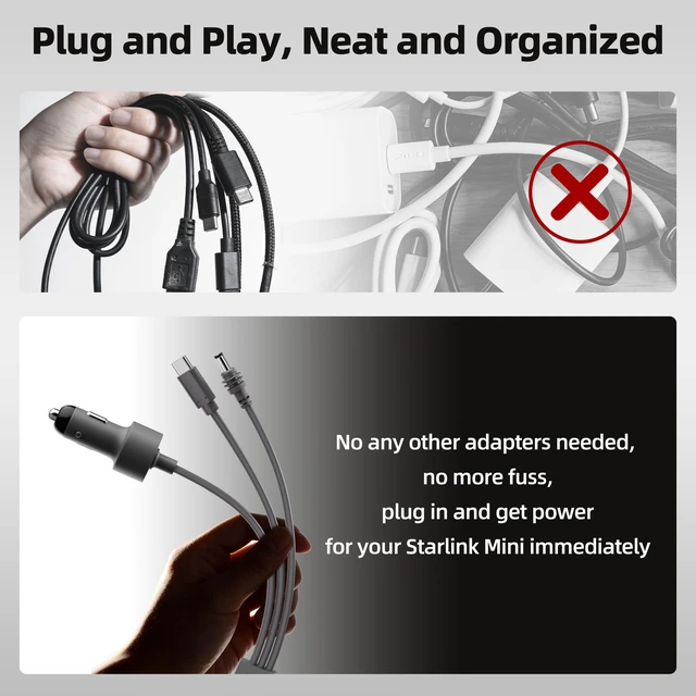 Alt view image 5 of 6 - Starlink Mini 3 in 1 Power Cable 32.8FT with 18V Booster, 100W+ USB C 10M Starlink Mini DC Power Cable 12-24V Cigarette Lighter Plug and DC Power Cable Cord, Steady 18V Output Plug and Play