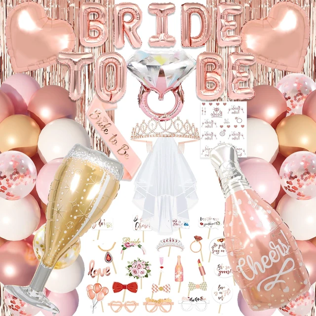 Main image of 116 Pcs Bachelorette Party Decorations, Bride To Be Decorations include Bride To Be Sash Veil Crown Tattoo Stickers Photo Props Fringe Curtain for Bachelorette Wedding Bridal Shower Decorations