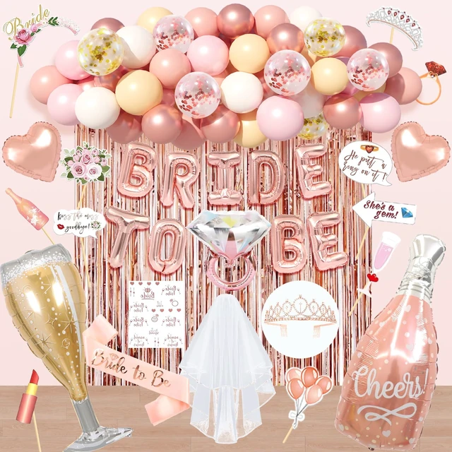 Alt view image 2 of 6 - 116 Pcs Bachelorette Party Decorations, Bride To Be Decorations include Bride To Be Sash Veil Crown Tattoo Stickers Photo Props Fringe Curtain for Bachelorette Wedding Bridal Shower Decorations