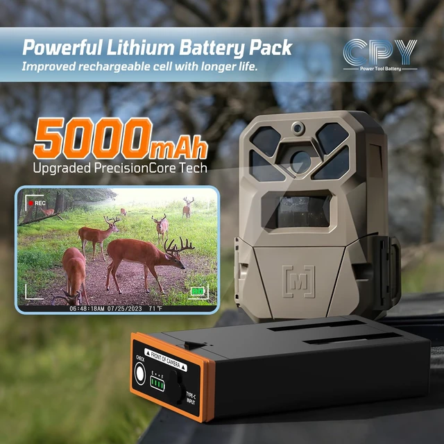 Alt view image 4 of 6 - 2 Pack Power Mag Battery for Moultrie Edge Cellular Trail Camera, 5000mAh Rechargeable Lithium Replacement Battery for Moultrie Edge, Edge PRO, Edge 2, Edge 2 PRO, USB-C & Solar Panels Charging