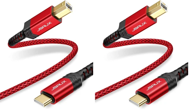 Main image of USB B to USB C Cable 10ft, USB C Printer Cable Compatible with MacBook Pro, HP, Epson, Canon, Brother, Lexmark, Xerox Printers and Scanner-Red (Pack of 2)