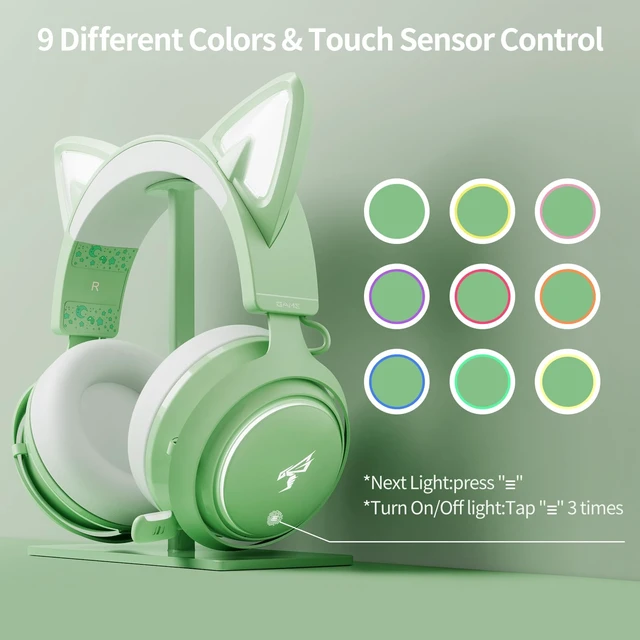 Alt view image 2 of 6 - Cat Ear Headphones, Gaming Headset (Wireless, Green)