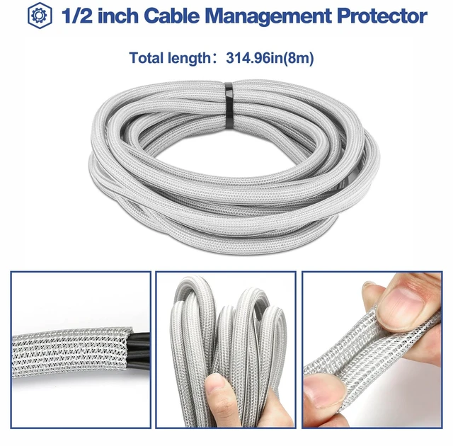 Alt view image 4 of 7 - 26 Feet Cable Management Sleeve -Grey Cord Organizer System with Zipper for TV Computer Office Home Entertainment, Flexible Wrap Cover Wire Hider System