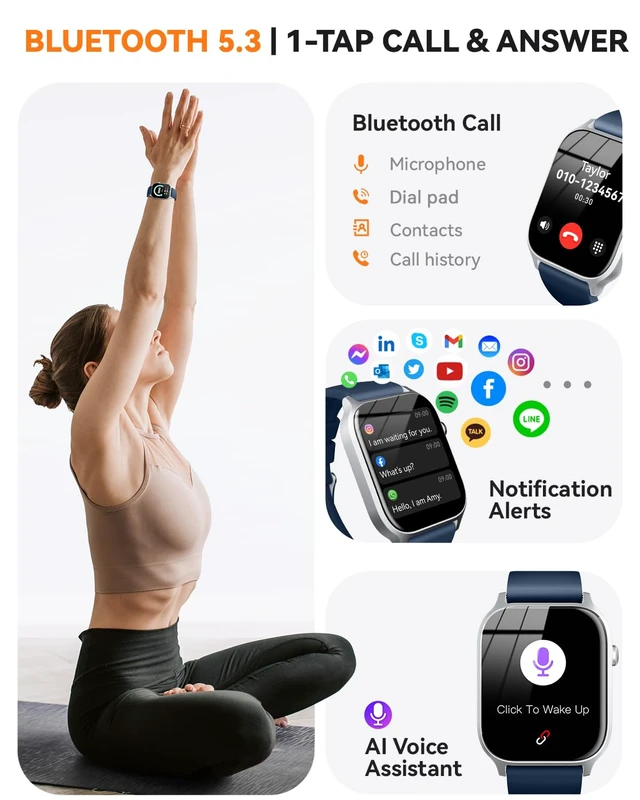 Alt view image 2 of 7 - Smart Watches for Women Men, Fitness Tracker Watch with 110 Sports Modes, Step Counter/Sleep Monitor/Pedometer, IP68 Waterproof, Bluetooth Call & Music Control Smartwatch for iPhone/Android,Blue