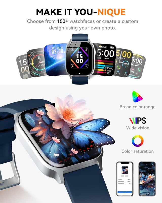 Alt view image 5 of 7 - Smart Watches for Women Men, Fitness Tracker Watch with 110 Sports Modes, Step Counter/Sleep Monitor/Pedometer, IP68 Waterproof, Bluetooth Call & Music Control Smartwatch for iPhone/Android,Blue