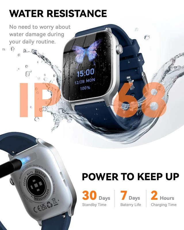 Alt view image 6 of 7 - Smart Watches for Women Men, Fitness Tracker Watch with 110 Sports Modes, Step Counter/Sleep Monitor/Pedometer, IP68 Waterproof, Bluetooth Call & Music Control Smartwatch for iPhone/Android,Blue