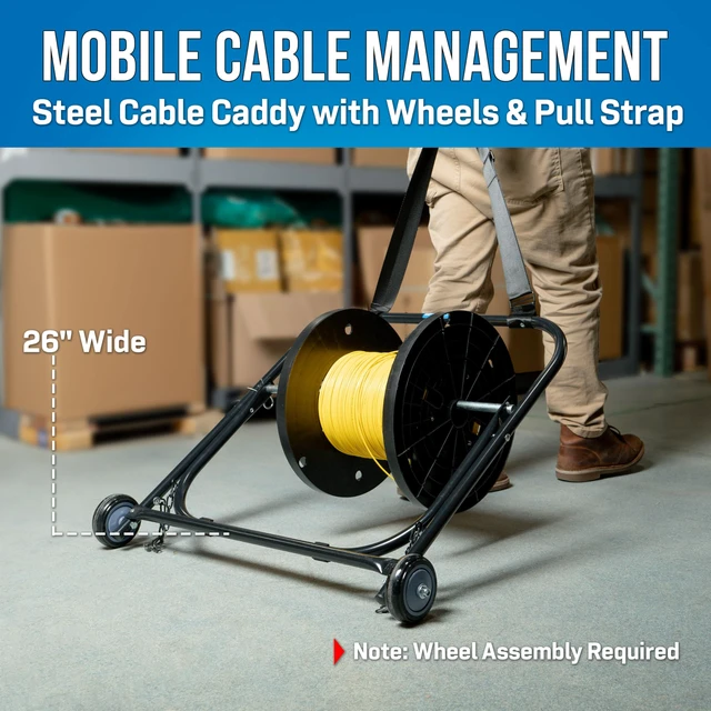 Alt view image 2 of 5 - CC-2726WS 26" Wide Steel Cable Caddy with Wheels and Pull Strap for Large Cable Spools 22 x 20, 100 Lb. Capacity