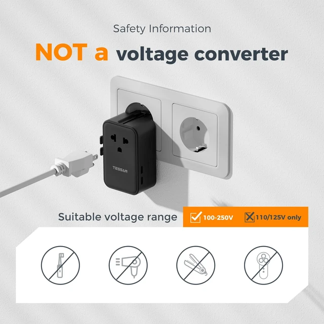 Alt view image 7 of 7 - International Power Adapter PD 25W, Black Ultra Thin Universal Travel Adapter, 2 USB A 2 USB C, US to European UK Australia Ireland, Type C G A I
