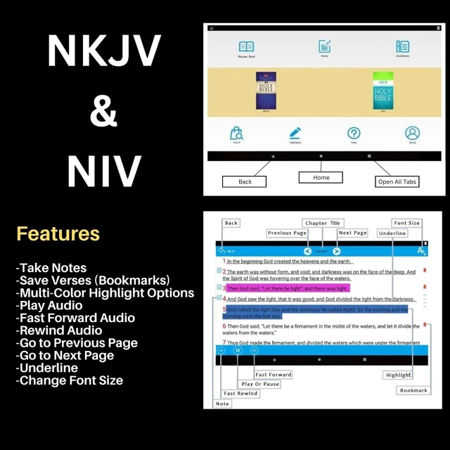 Alt view image 6 of 7 - Award Winning Audiobook Speaker Electronic Bible, 8" eReader Audio Player, with Headphones, Simulated Leather Case, Church Notes Pocket, Hard Shell Bible Style Gift Box Included. (Cranberry)