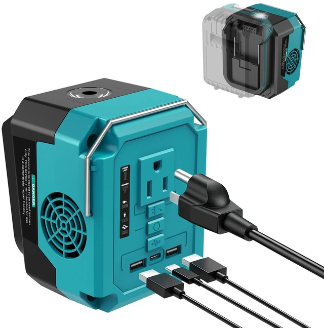 Main image of 260W Portable Power Inverter for Makita 18V Battery DC 18V to AC 110V Power Station, 1 AC Outlet, 2 USB-A, 1 Type-C & LED Light for Camping Outdoor Emergency