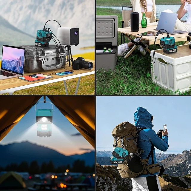 Alt view image 2 of 6 - 260W Portable Power Inverter for Makita 18V Battery DC 18V to AC 110V Power Station, 1 AC Outlet, 2 USB-A, 1 Type-C & LED Light for Camping Outdoor Emergency