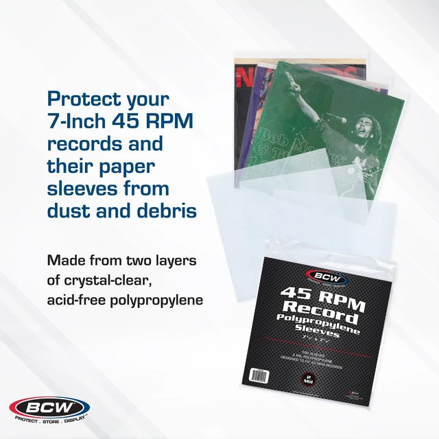 Alt view image 2 of 6 - 45 RPM Vinyl Record Sleeves, 2 Mil Polypropylene, Clear, 200 Count Archival polypropylene sleeves fit standard 7-inch 45 RPM singles in original jackets for clear storage and protection