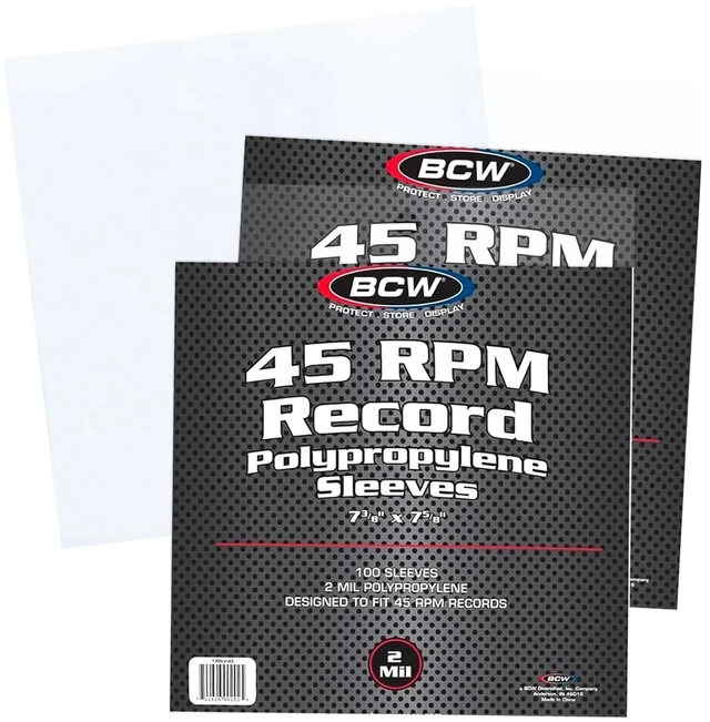 Main image of 45 RPM Vinyl Record Sleeves, 2 Mil Polypropylene, Clear, 200 Count Archival polypropylene sleeves fit standard 7-inch 45 RPM singles in original jackets for clear storage and protection