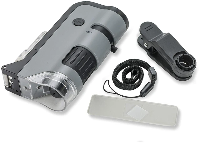 Alt view image 2 of 7 - MicroFlip 100x-250x LED and UV Lighted Pocket Microscope with Flip Down Slide Base and Adapter with Cam Phone App - Bundle Included with 24 Prepared Insect and Animal Slides (MP-250BUN)