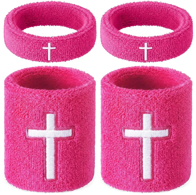 Main image of Cross Bicep & Wrist Bands Absorbent Sweatband Set Christian, Breathable Soft Cotton, Wristbands Armbands for Football Baseball Players Sports Accessories, Men and Women
